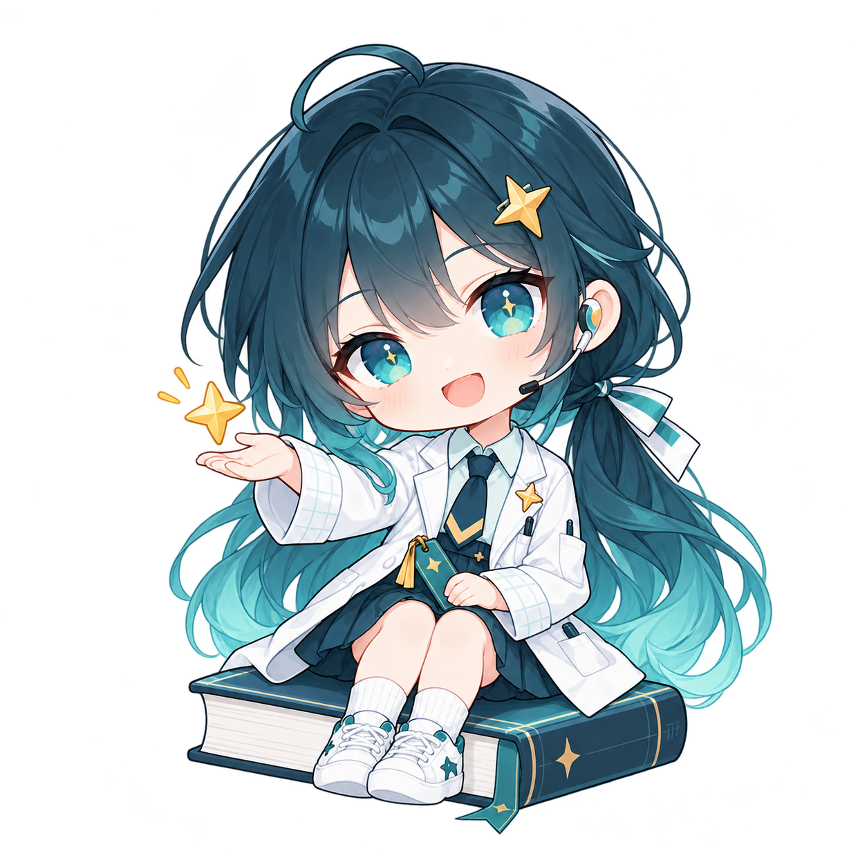 星砚坐在书上托起金色星光